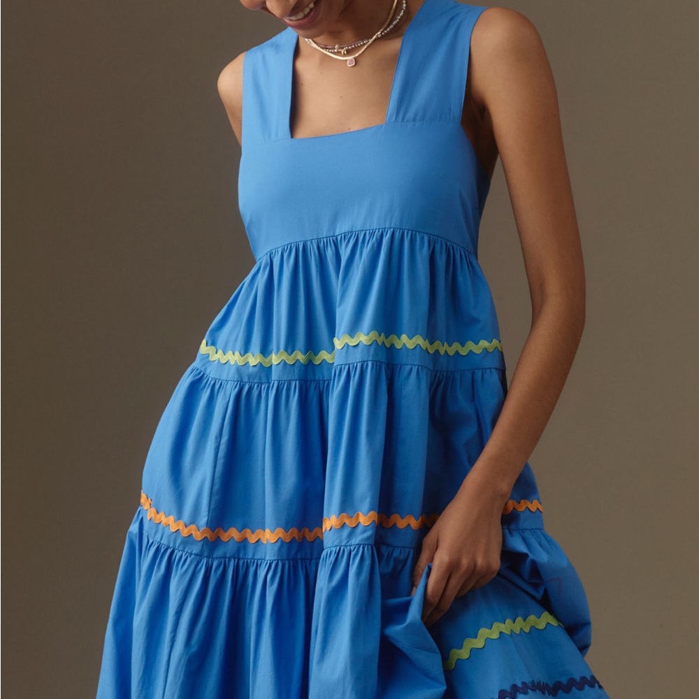 ANTHROPOLOGIE The Helena Tiered Smocked Ruffle MIDI Dress Square Neck